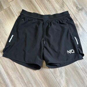 NFQ Mens Black Athletic Training Running Shorts Size Medium Zipper Pockets (A-6)
